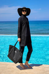 Black Tulle Detail Full Coverage Swimwear Burkini M2534-1
