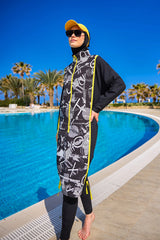 Black Full Coverage Modest Swimwear Burkini Set M2536