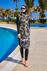 Black Full Coverage Modest Swimwear Burkini Set M2536