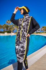 Black Full Coverage Modest Swimwear Burkini Set M2536