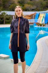 Marina Black Semi-Covered Modest Swimsuit - H2501
