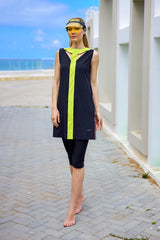 Marina Black Semi-Covered Modest Swimsuit - H2502-1