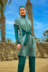 Olive Modest Burkini Set – High Collar Full Coverage Swimwear M2523-1