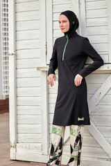 ملابس سباحة محتشمة بوركيني منسوجة باللون الأسود M2425