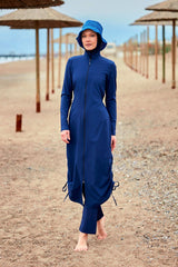 ملابس سباحة محتشمة بوركيني منسوجة باللون الأزرق البحري M2416