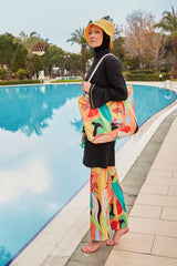 ملابس سباحة محتشمة بوركيني من الليكرا باللون الأسود M2473