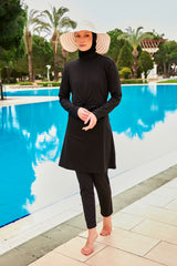 ملابس سباحة محتشمة بوركيني من الليكرا باللون الأسود M2463