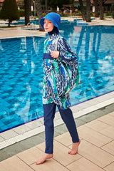 ملابس سباحة بوركيني ملونة ومحتشمة R2408