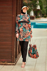 ملابس سباحة بوركيني ملونة ومحتشمة R2409