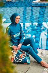 ملابس سباحة بوركيني ملونة ومحتشمة R2410