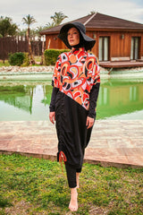 Woven Black Burkini Modest Swimwear M2426