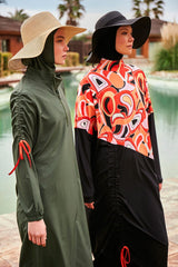 Woven Black Burkini Modest Swimwear M2426