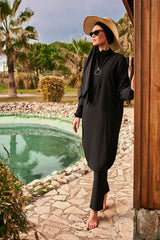 ملابس سباحة محتشمة بوركيني منسوجة باللون الأسود M2402