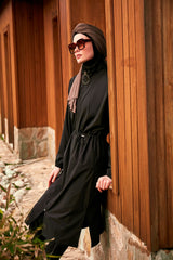 ملابس سباحة محتشمة بوركيني منسوجة باللون الأسود M2401