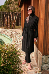 ملابس سباحة محتشمة بوركيني منسوجة باللون الأسود M2401