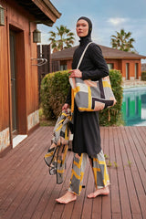 ملابس سباحة محتشمة بوركيني منسوجة باللون الأسود M2422