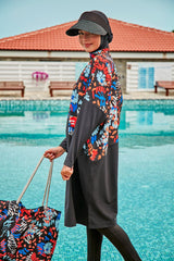 Woven Black Burkini Modest Swimwear M2313