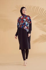 Woven Black Burkini Modest Swimwear M2313