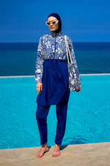Navy Blue Full Coverage Modest Swimwear Set for Women R2504