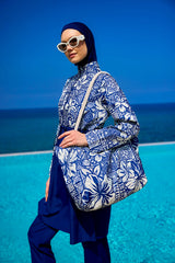 Navy Blue Full Coverage Modest Swimwear Set for Women R2504