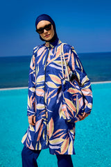 Navy Blue Full Coverage Modest Swimwear Set for Women R2508