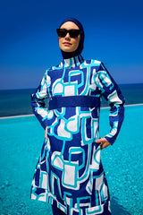 Navy Blue Full Coverage Modest Swimwear Set for Women R2513