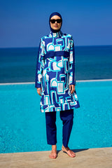 Navy Blue Full Coverage Modest Swimwear Set for Women R2513