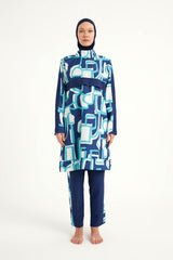 Navy Blue Full Coverage Modest Swimwear Set for Women R2513