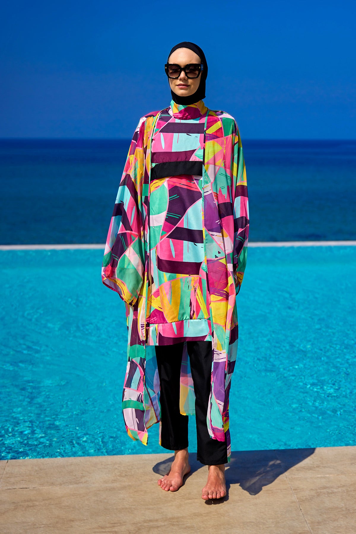 Rivamera Multicolor Brushstroke Print Kimono - RP2511