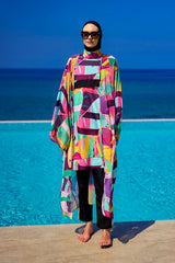 Rivamera Multicolor Brushstroke Print Kimono - RP2511