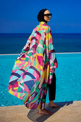 Rivamera Multicolor Brushstroke Print Kimono - RP2511