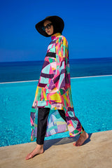 Rivamera Multicolor Brushstroke Print Kimono - RP2511
