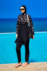 Black Full Coverage Modest Swimwear Set for Women R2501