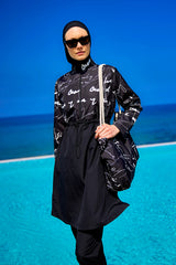 Black Full Coverage Modest Swimwear Set for Women R2501
