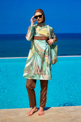 Brown Full Coverage Modest Swimwear Set for Women R2512