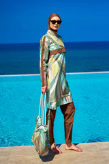 Brown Full Coverage Modest Swimwear Set for Women R2512
