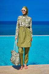 Green Full Coverage Modest Swimwear Set for Women R2506