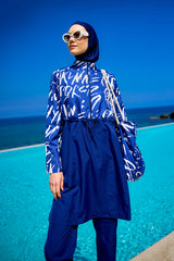 Navy Blue Full Coverage Modest Swimwear Set R2502