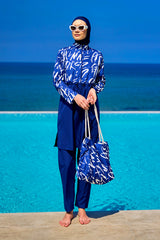 Navy Blue Full Coverage Modest Swimwear Set R2502