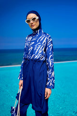 Navy Blue Full Coverage Modest Swimwear Set R2502