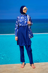 Navy Blue Full Coverage Modest Swimwear Set R2502