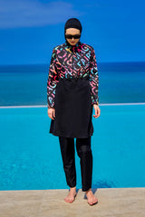 طقم ملابس سباحة أسود بتغطية كاملة للنساء R2507