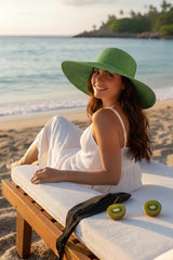 Green Wide-Brim Straw Hat 14232