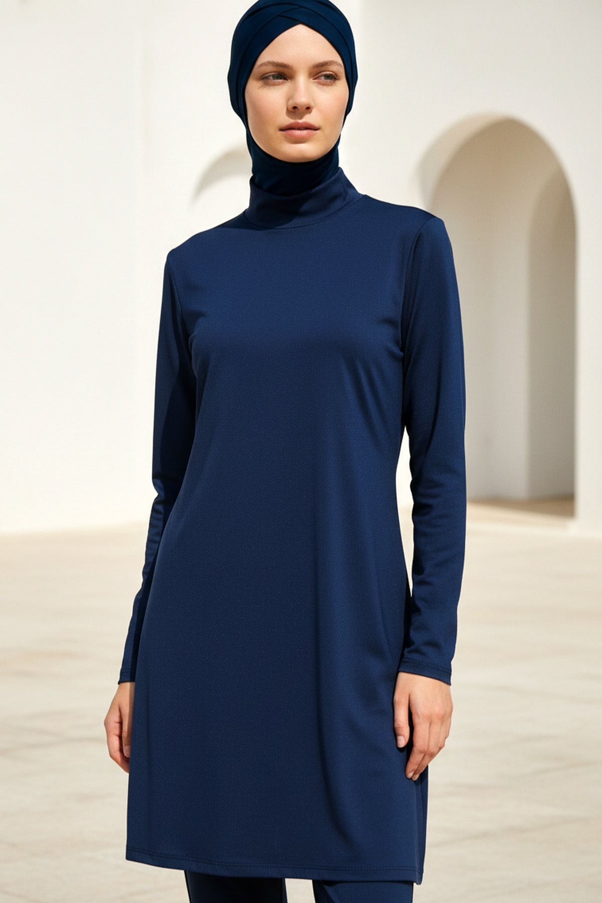 Fully Covered Navy Blue Lycra Burkini Modest Swimwear Set – 4 Piece Model 1969 Main image