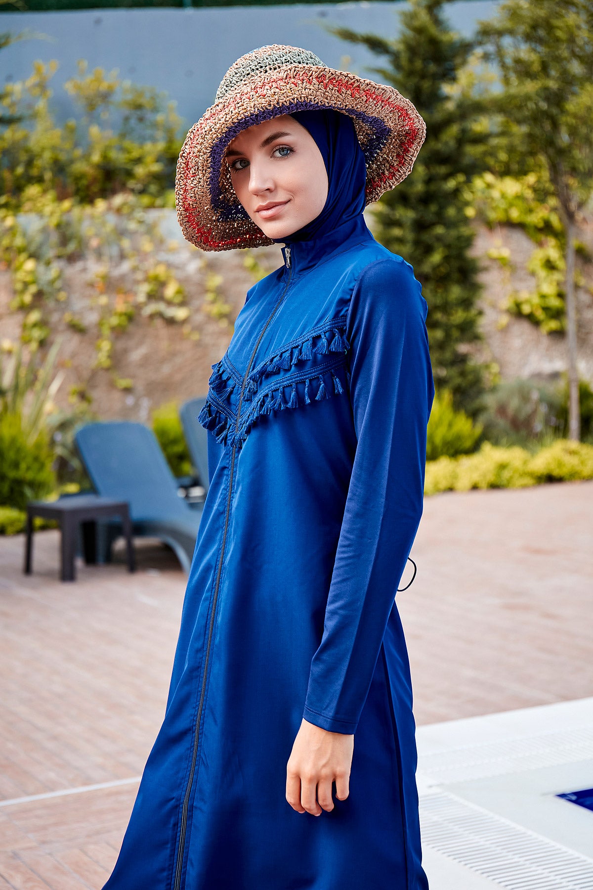 Fully Covered Navy Blue Parachute Fabric Burkini Modest Swimwear Set – 3 Piece Model 1998