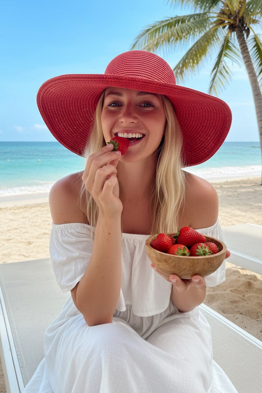 Red Wide-Brim Straw Hat 14232 Main image