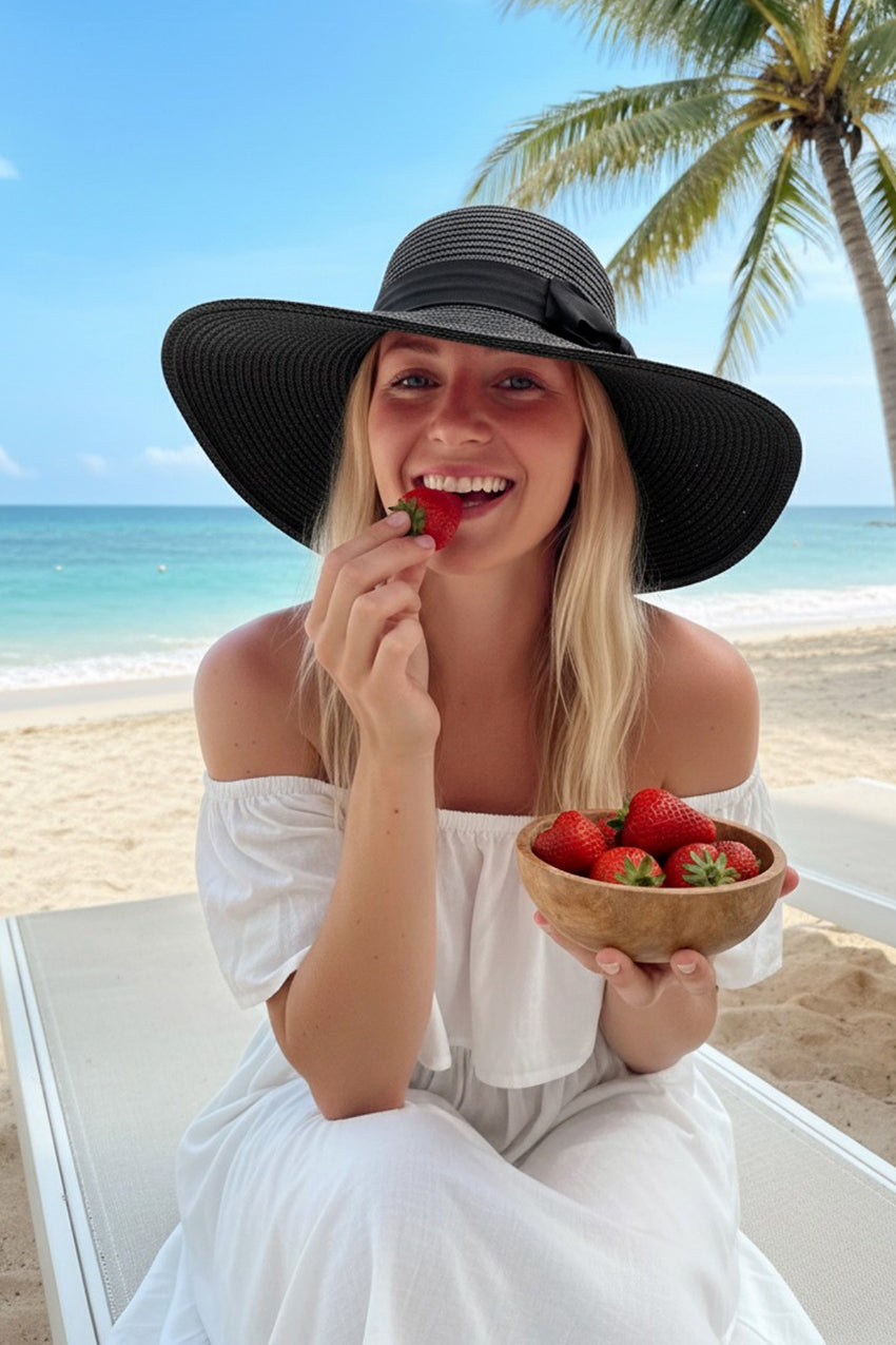 Black Wide-Brim Straw Hat 14232 Main image