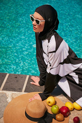 ملابس سباحة محتشمة بوركيني من الليكرا باللون الأسود M2309