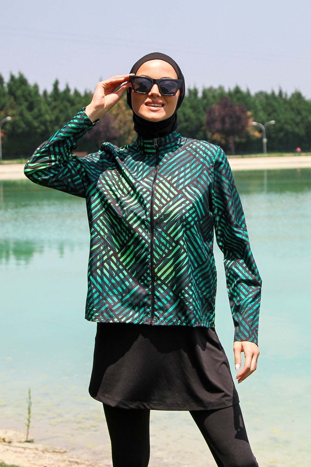 Woven Black Burkini Modest Swimwear M2273