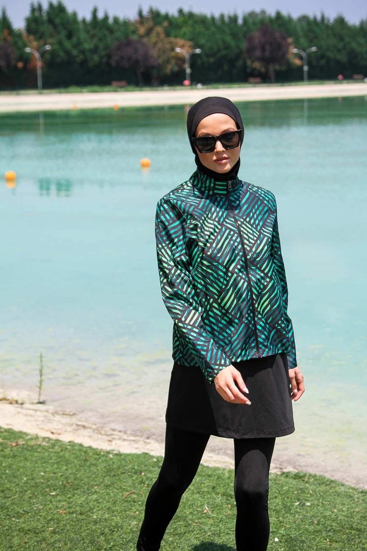 Woven Black Burkini Modest Swimwear M2273